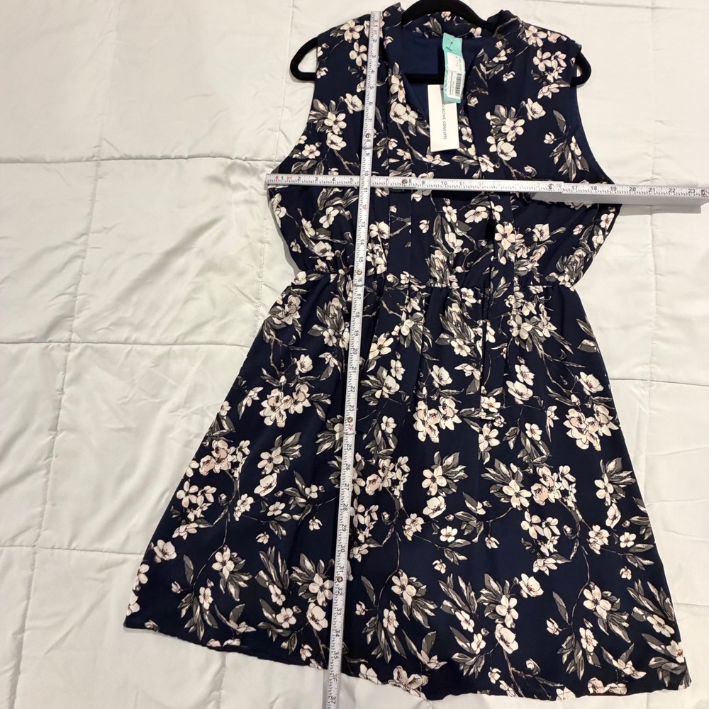 Collective Concepts Hollyn Dress‎ Navy Blue Floral Sleeveless XL Elastic Waist - Picture 9 of 14